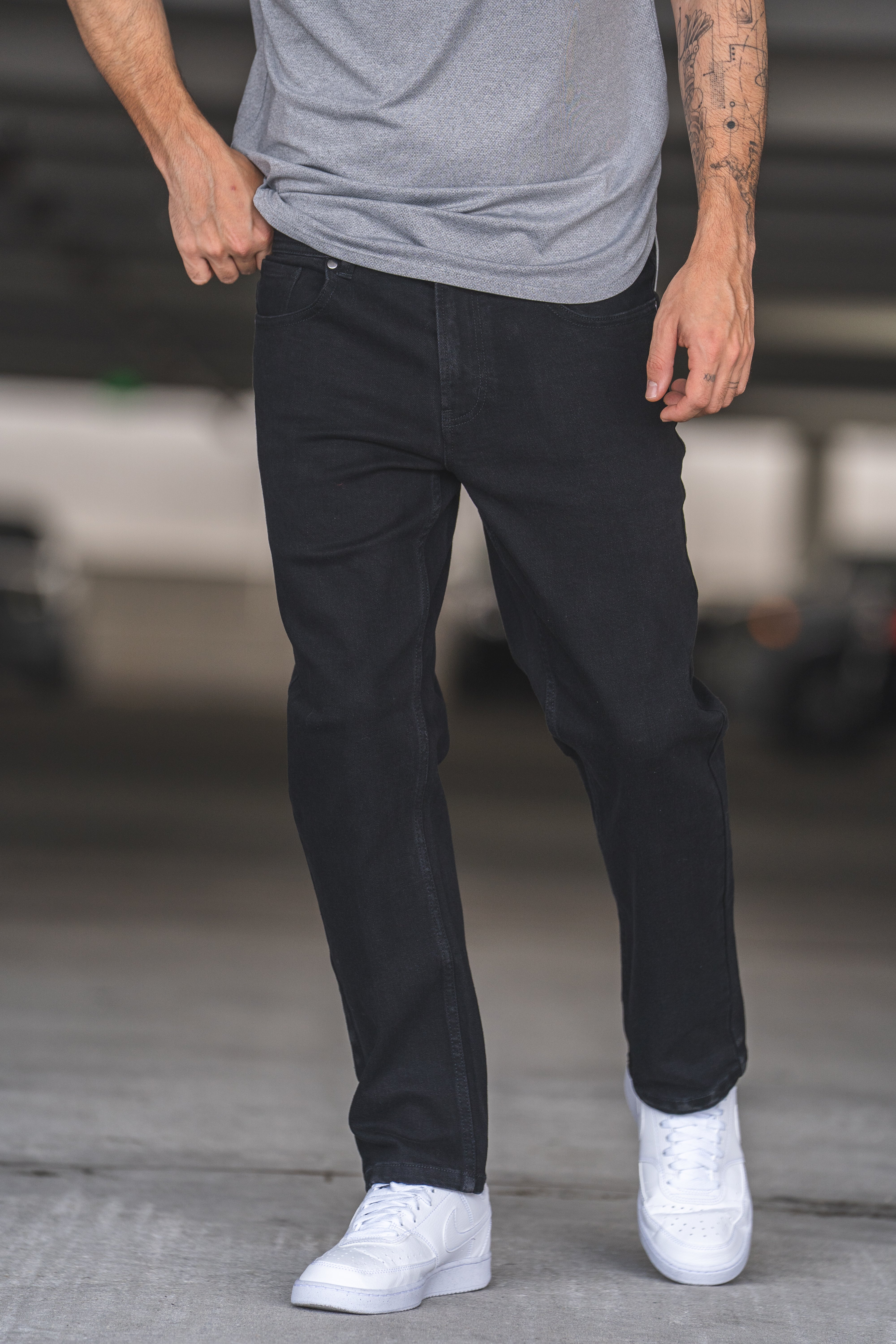 Straight Fit Stretch Jeans Black - Image 9