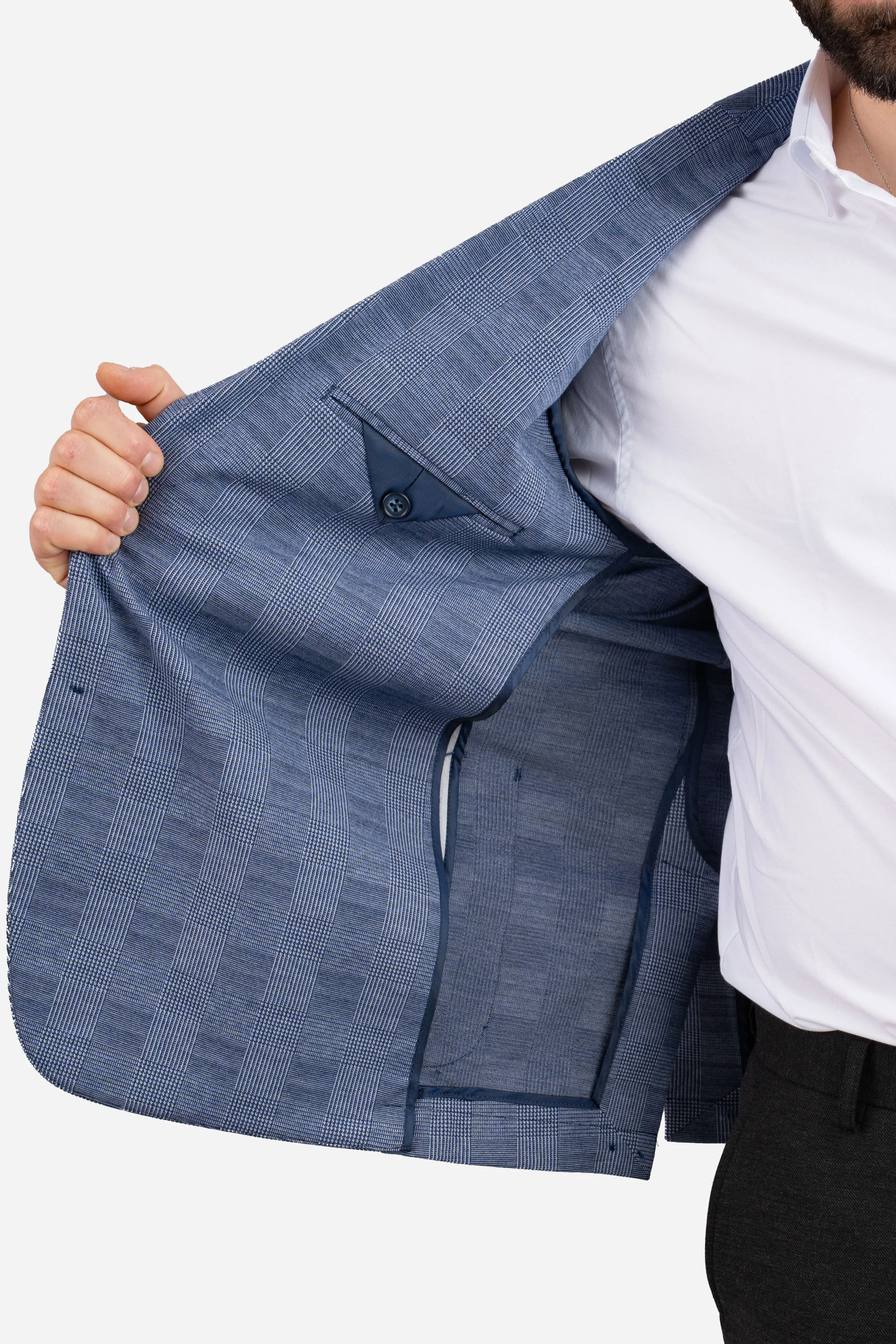 Stretch Blazer Blue Plaid - Image 3