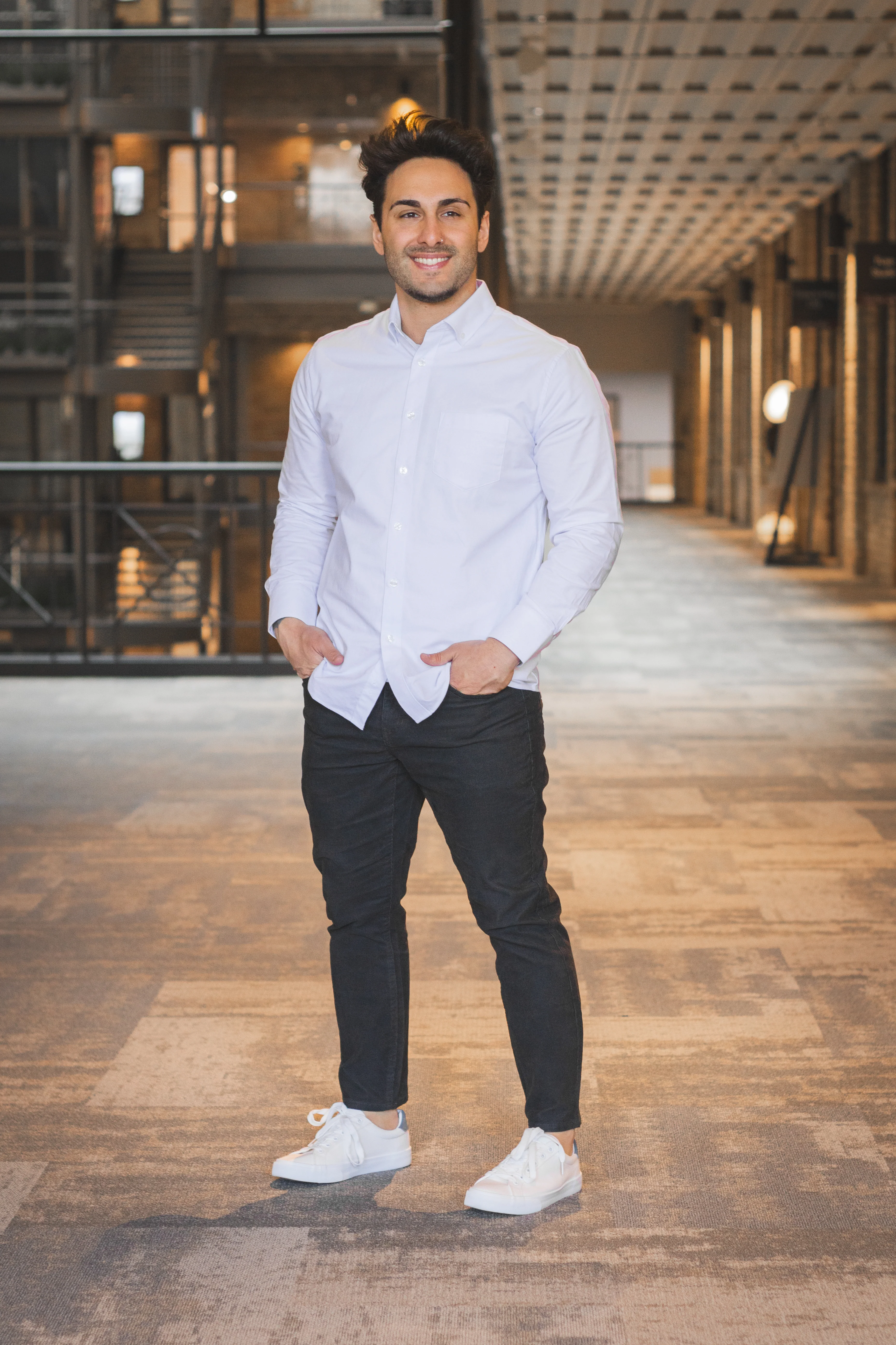 Stretch Oxford Button Down Shirt White - Image 3