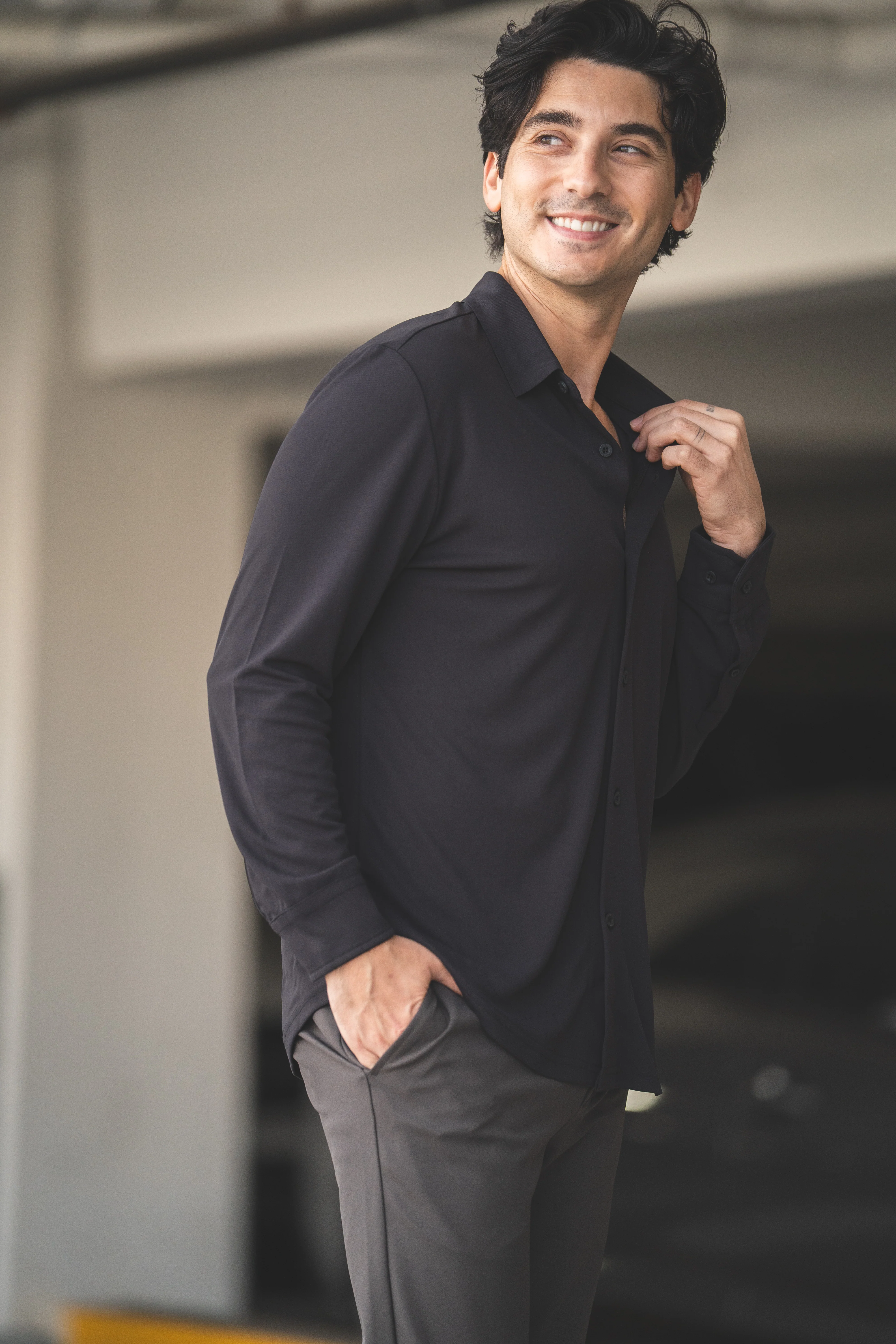 Tech Button Down Shirt Black - Image 4