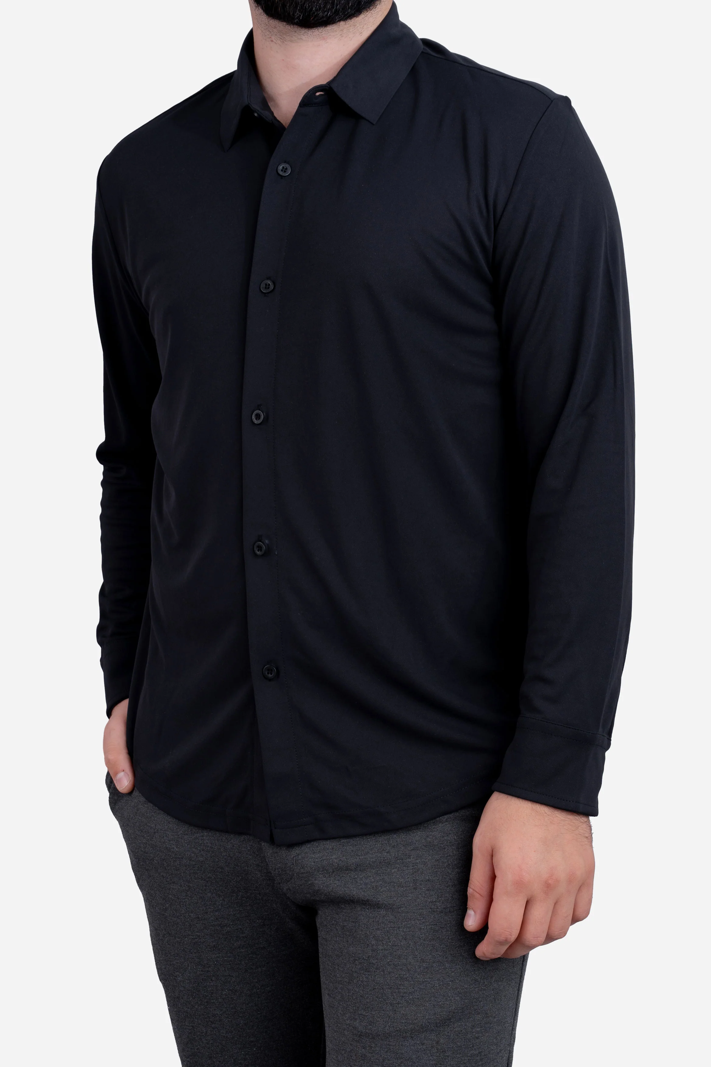 Tech Button Down Shirt Black - Image 7